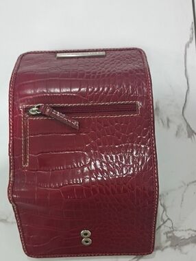 Croc-Embossed Red Leather Crossbody Wallet